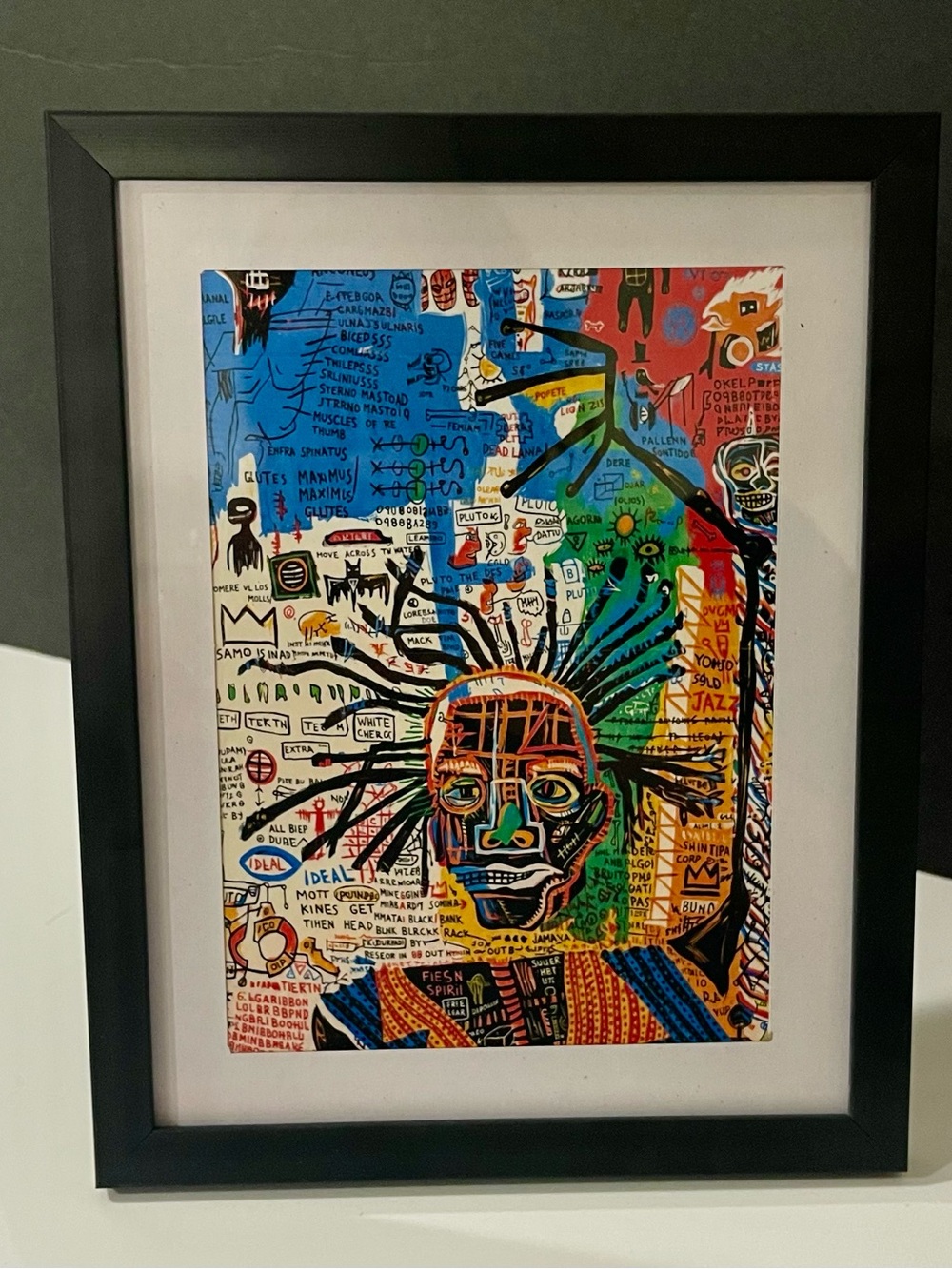 Framed Jean-Michel Basquiat Graffiti Style Paper Poster, Neo-expressionism